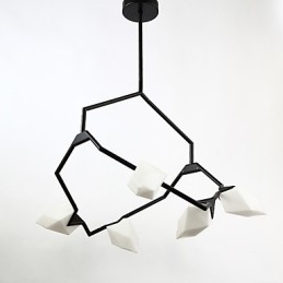 Vijf lichts paal moderne metalen met glazen perzik kroonluchter lamp de Canteen Decorate hanglamp