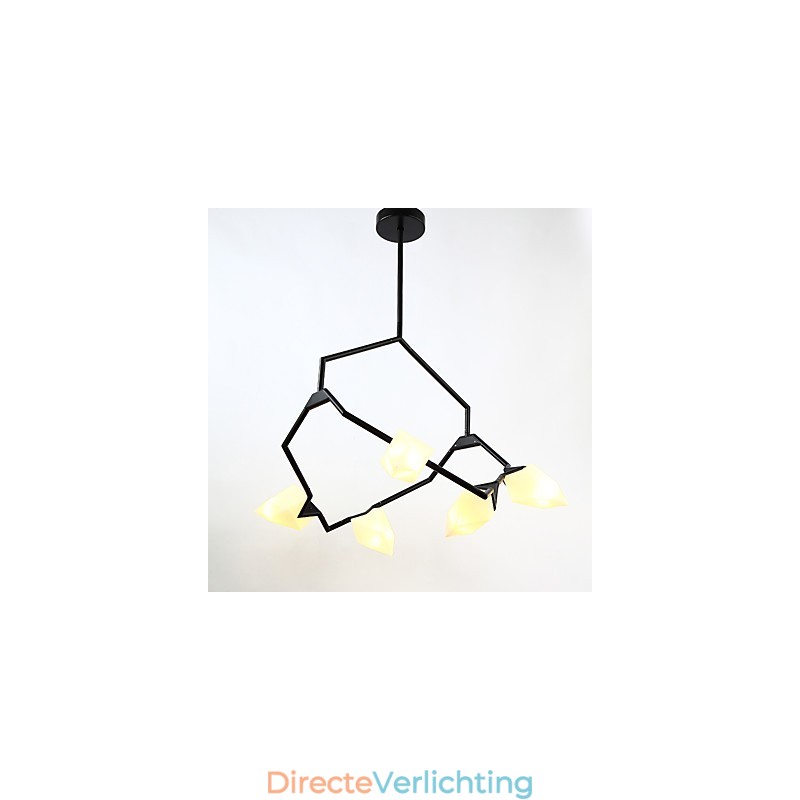 Vijf lichts paal moderne metalen met glazen perzik kroonluchter lamp de Canteen Decorate hanglamp