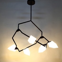 Vijf lichts paal moderne metalen met glazen perzik kroonluchter lamp de Canteen Decorate hanglamp