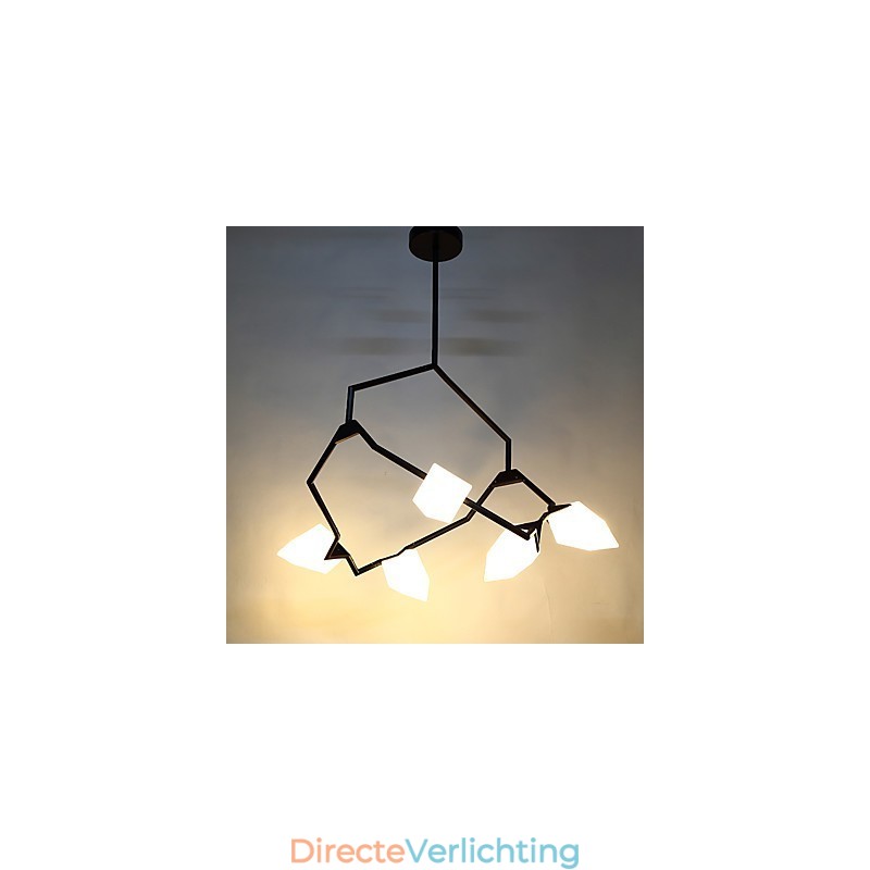 Vijf lichts paal moderne metalen met glazen perzik kroonluchter lamp de Canteen Decorate hanglamp