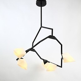 Vijf lichts paal moderne metalen met glazen perzik kroonluchter lamp de Canteen Decorate hanglamp