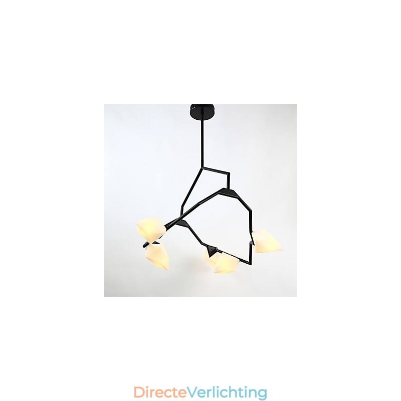 Vijf lichts paal moderne metalen met glazen perzik kroonluchter lamp de Canteen Decorate hanglamp