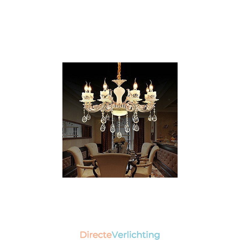 Traditionele klassieke zinklegeringsfunctie voor kristallen mini-stijl metalen kroonluchter met 8 lampen