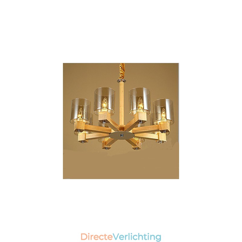 Mode Hanglamp Tafel Houten Glazen Kap