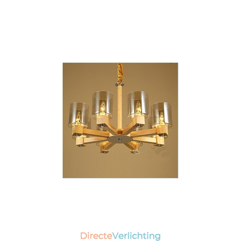Mode Hanglamp Tafel Houten Glazen Kap