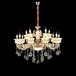 Traditionele klassieke zinklegering Kenmerk voor kristal mini-stijl metalen binnentuin 15 lampen kroonluchter