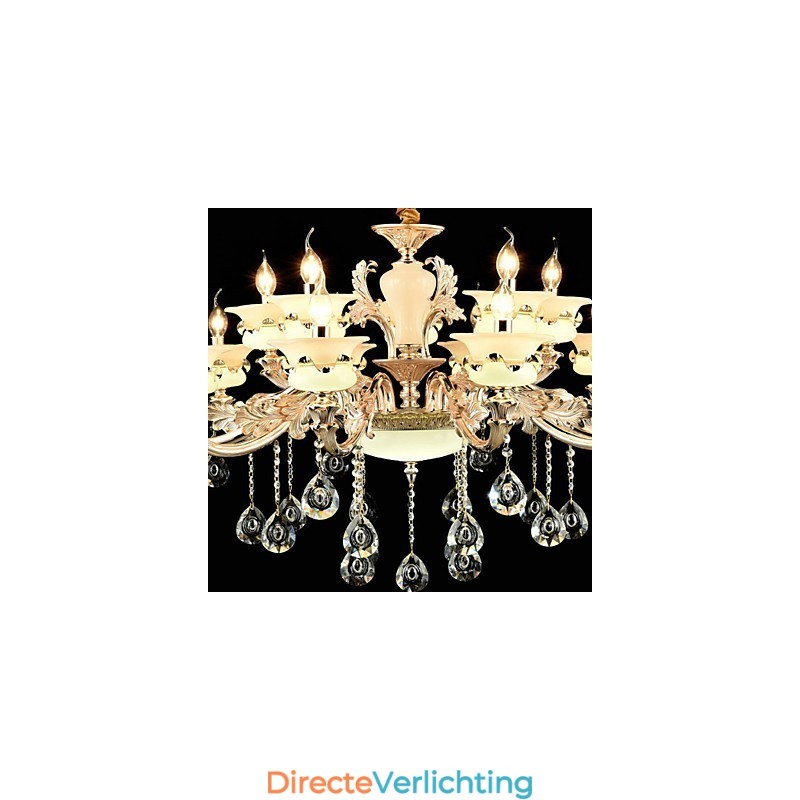 Traditionele klassieke zinklegering Kenmerk voor kristal mini-stijl metalen binnentuin 15 lampen kroonluchter