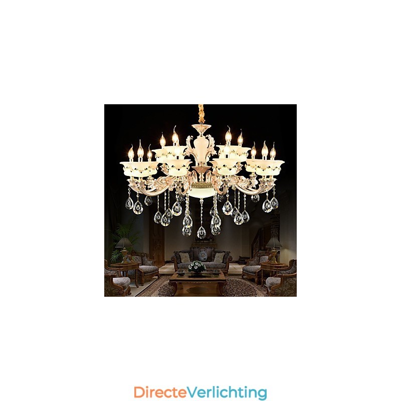 Traditionele klassieke zinklegering Kenmerk voor kristal mini-stijl metalen binnentuin 15 lampen kroonluchter