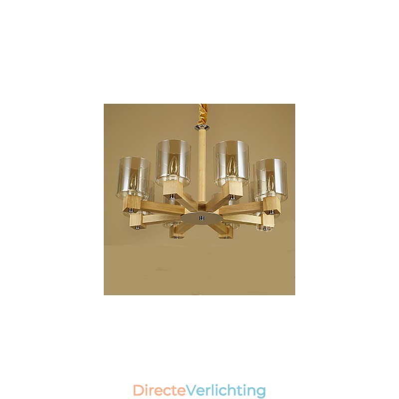 Mode Hanglamp Tafel Houten Glazen Kap