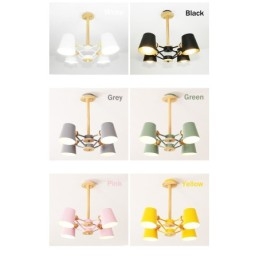 4-lichts multi-kleuren macaron hout vintage schilderij kenmerk metalen kroonluchter