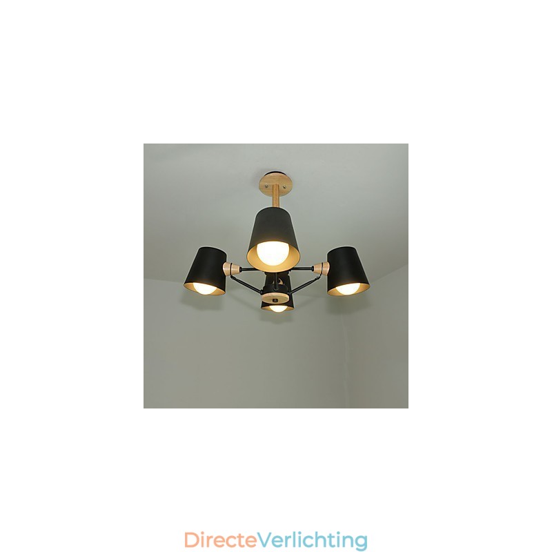 4-lichts multi-kleuren macaron hout vintage schilderij kenmerk metalen kroonluchter