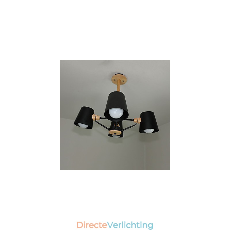 4-lichts multi-kleuren macaron hout vintage schilderij kenmerk metalen kroonluchter