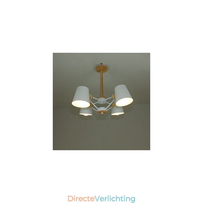 4-lichts multi-kleuren macaron hout vintage schilderij kenmerk metalen kroonluchter