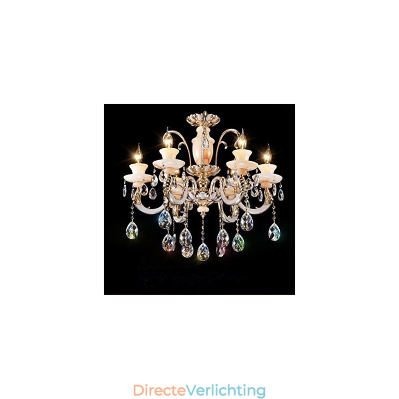 Europese hoogwaardige Jade Kristallen Hanglamp Sfeervolle Zinklegering Hanglamp Kaars Kristallen Lamp