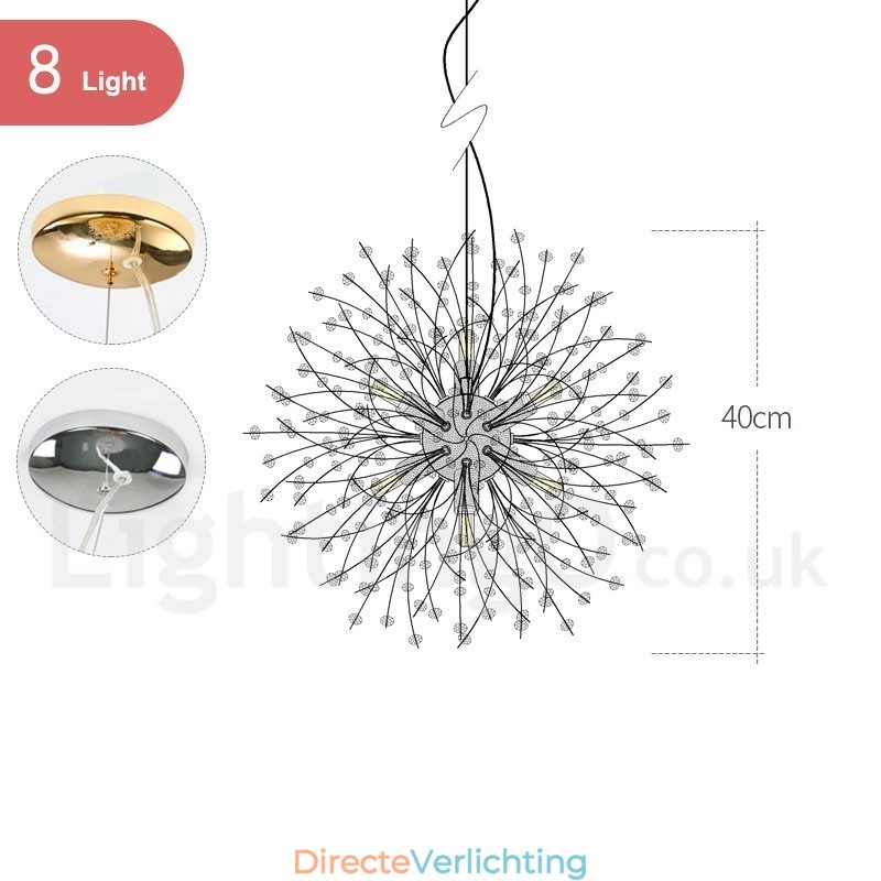 Vuurwerkbol Paardenbloem Chroom Feature Kristallen Metalen Kroonluchter