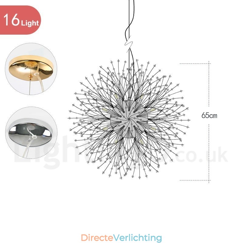 Vuurwerkbol Paardenbloem Chroom Feature Kristallen Metalen Kroonluchter