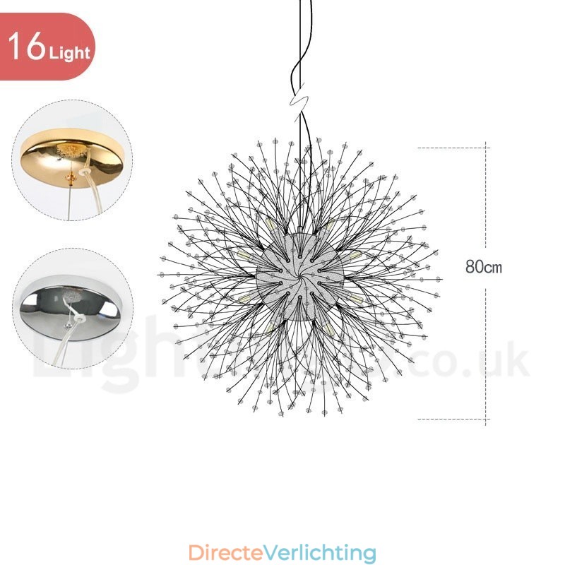 Vuurwerkbol Paardenbloem Chroom Feature Kristallen Metalen Kroonluchter