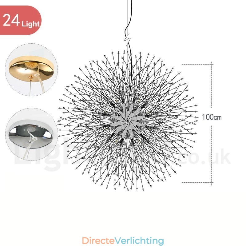 Vuurwerkbol Paardenbloem Chroom Feature Kristallen Metalen Kroonluchter