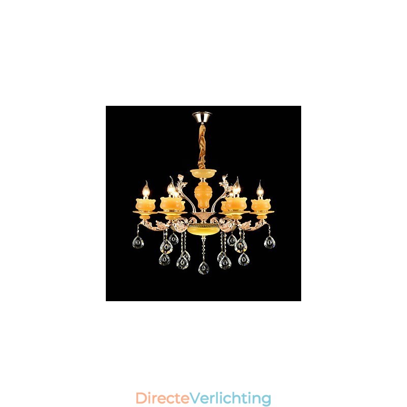 Traditionele klassieke zinklegeringsfunctie voor kristallen mini-stijl metalen kroonluchter met 6 lampen