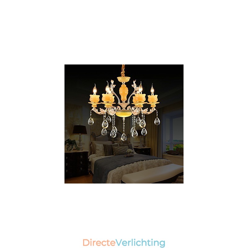 Traditionele klassieke zinklegeringsfunctie voor kristallen mini-stijl metalen kroonluchter met 6 lampen