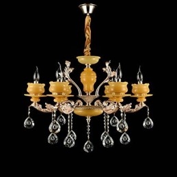 Traditionele klassieke zinklegeringsfunctie voor kristallen mini-stijl metalen kroonluchter met 6 lampen