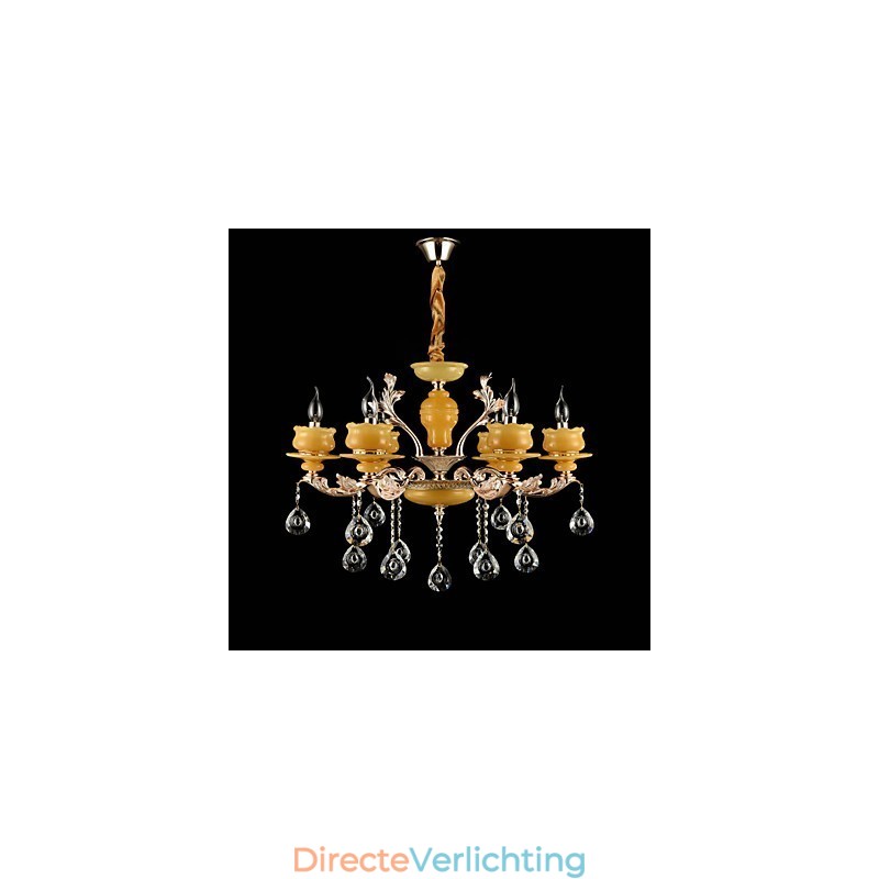 Traditionele klassieke zinklegeringsfunctie voor kristallen mini-stijl metalen kroonluchter met 6 lampen