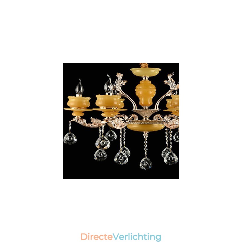 Traditionele klassieke zinklegeringsfunctie voor kristallen mini-stijl metalen kroonluchter met 6 lampen
