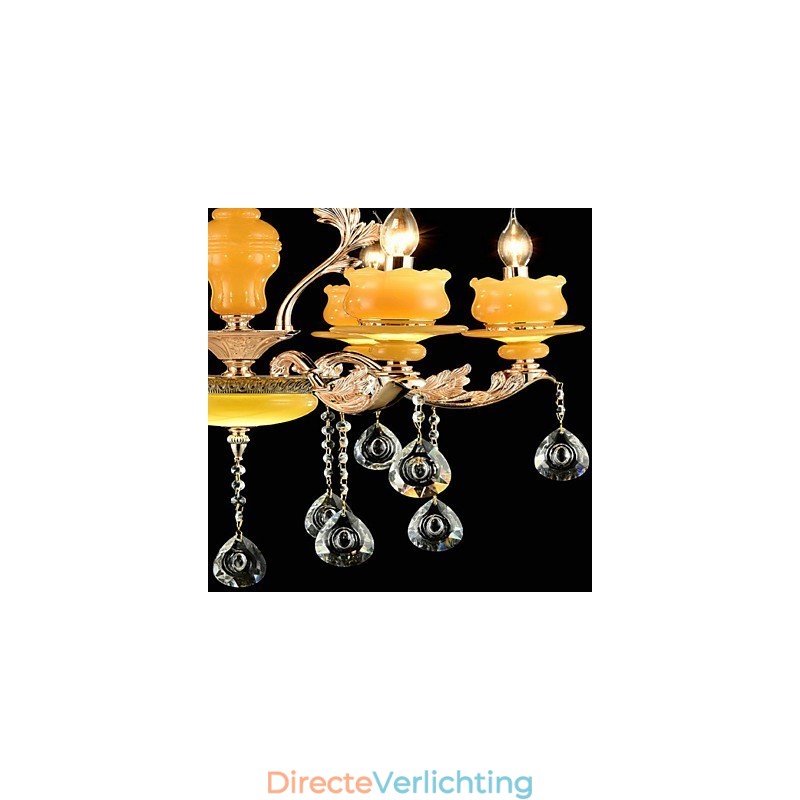 Traditionele klassieke zinklegeringsfunctie voor kristallen mini-stijl metalen kroonluchter met 6 lampen