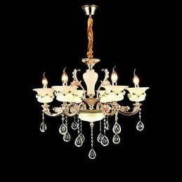 Traditionele klassieke zinklegeringsfunctie voor kristallen mini-stijl metalen kroonluchter met 6 lampen