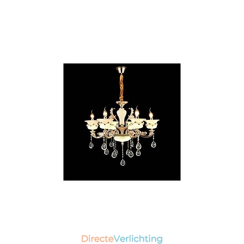 Traditionele klassieke zinklegeringsfunctie voor kristallen mini-stijl metalen kroonluchter met 6 lampen
