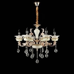 Traditionele klassieke zinklegeringsfunctie voor kristallen mini-stijl metalen kroonluchter met 6 lampen