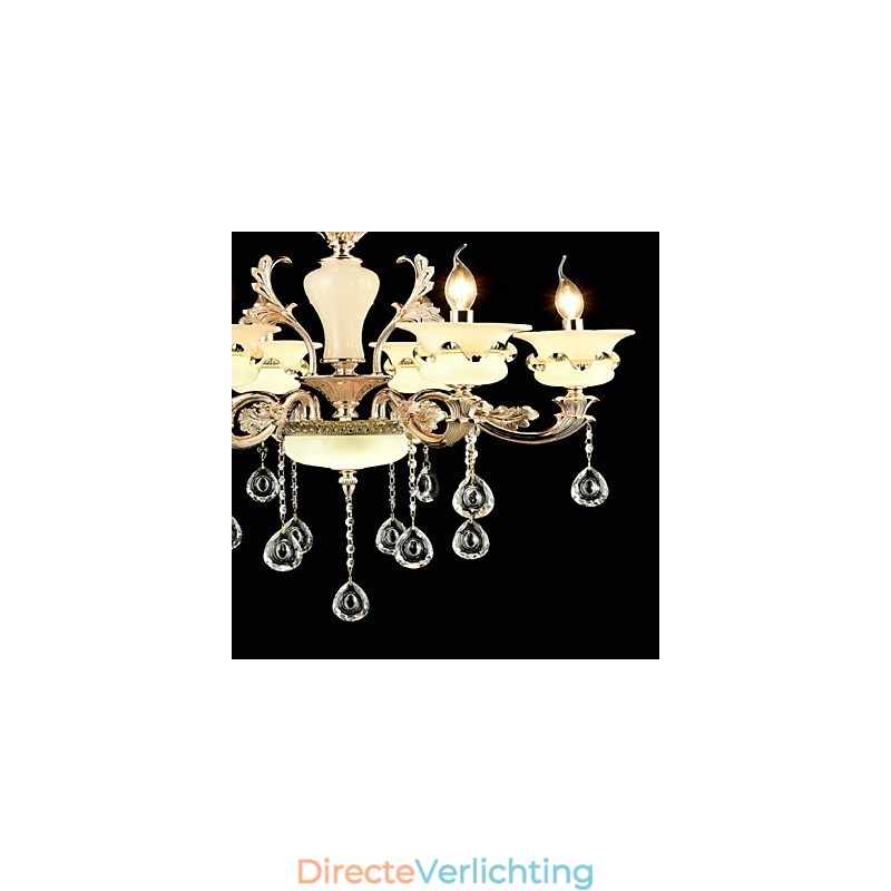 Traditionele klassieke zinklegeringsfunctie voor kristallen mini-stijl metalen kroonluchter met 6 lampen