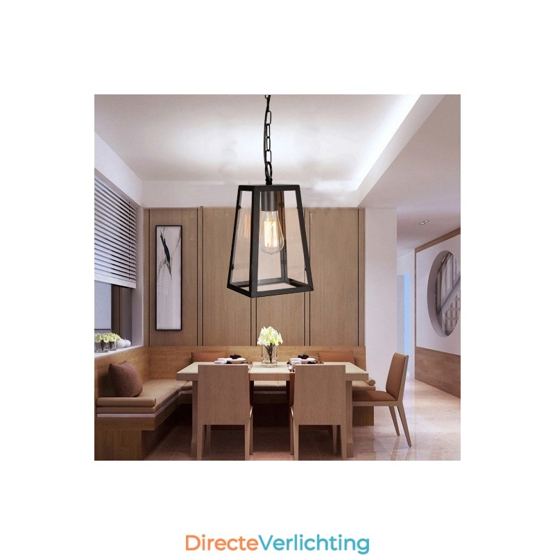 Vintage metalen hanglamp met glazen kap