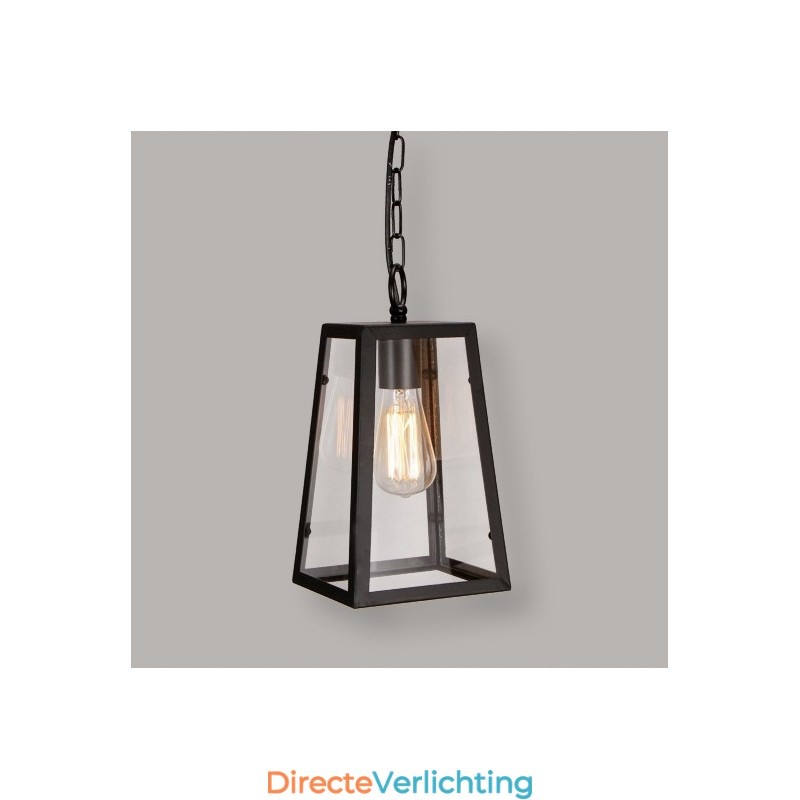 Vintage metalen hanglamp met glazen kap