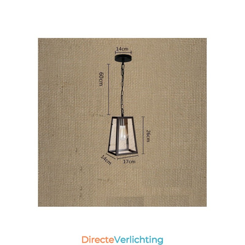 Vintage metalen hanglamp met glazen kap