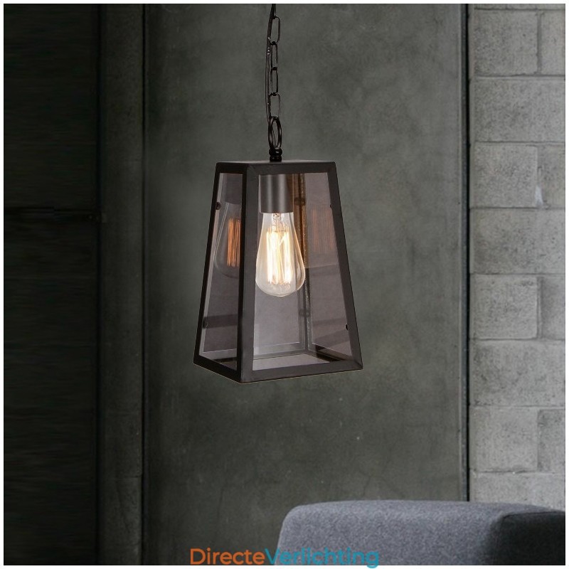 Vintage metalen hanglamp met glazen kap