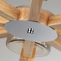8 Lichte houten moderne eigentijdse kroonluchter in Scandinavische stijl met glazen kap