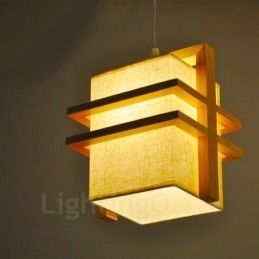 1 Lichte Houten Retro Vintage Hanglamp met Stoffen Kap