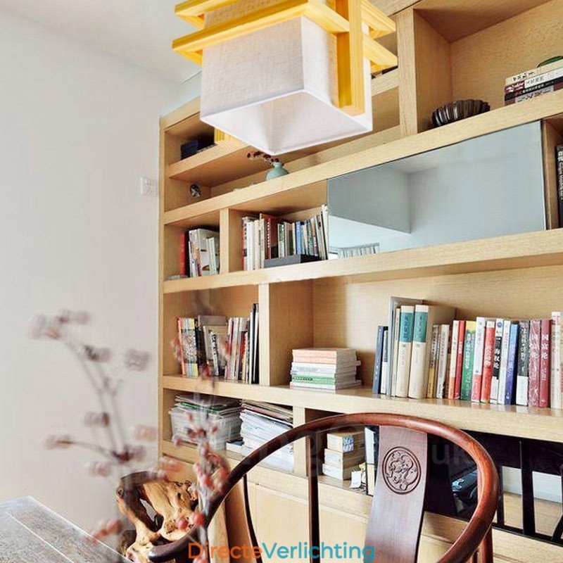 1 Lichte Houten Retro Vintage Hanglamp met Stoffen Kap