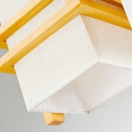 1 Lichte Houten Retro Vintage Hanglamp met Stoffen Kap