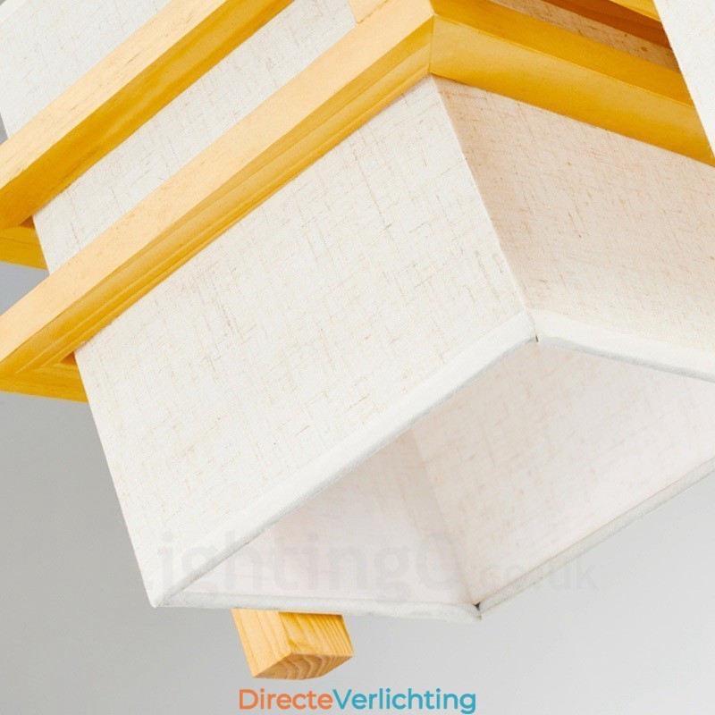 1 Lichte Houten Retro Vintage Hanglamp met Stoffen Kap