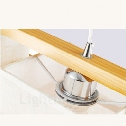 2-lichts houten retro vintage hanglamp met stoffen kap