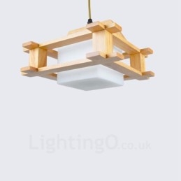 1 Lichte houten moderne eigentijdse hanglamp in Scandinavische stijl met glazen kap