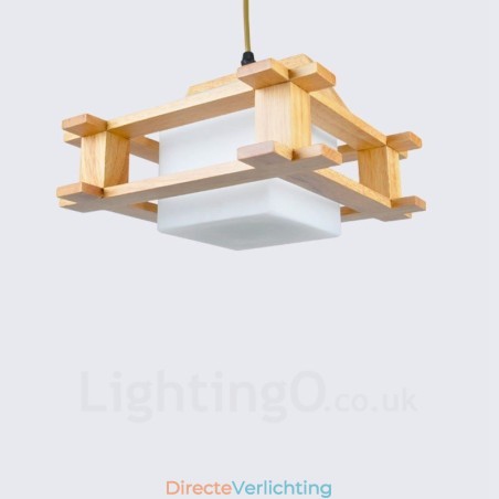 1 Lichte houten moderne eigentijdse hanglamp in Scandinavische stijl met glazen kap 1 Lichte houten moderne eigentijdse hanglamp in Scandinavische stijl met glazen kap