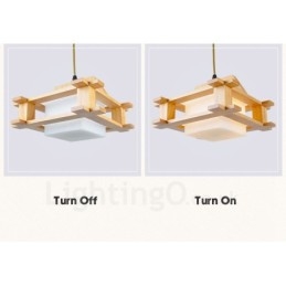 1 Lichte houten moderne eigentijdse hanglamp in Scandinavische stijl met glazen kap