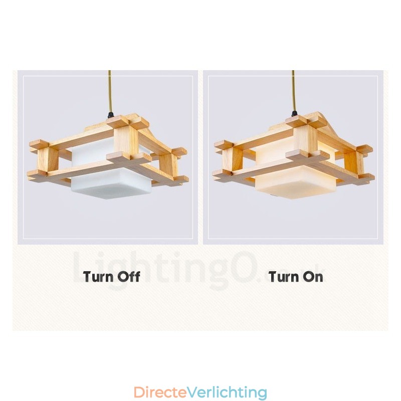 1 Lichte houten moderne eigentijdse hanglamp in Scandinavische stijl met glazen kap