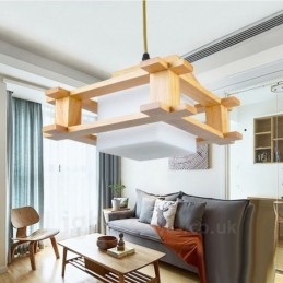 1 Lichte houten moderne eigentijdse hanglamp in Scandinavische stijl met glazen kap
