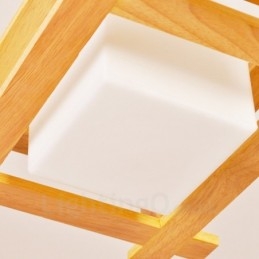 1 Lichte houten moderne eigentijdse hanglamp in Scandinavische stijl met glazen kap