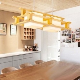 2 Lichte houten moderne eigentijdse Scandinavische stijl hanglamp met glazen kap