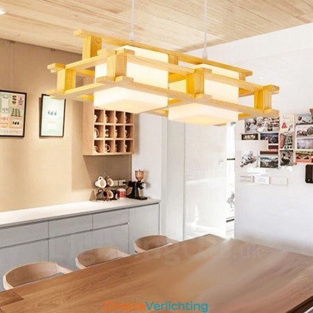 2 Lichte houten moderne eigentijdse Scandinavische stijl hanglamp met glazen kap 2 Lichte houten moderne eigentijdse Scandinavische stijl hanglamp met glazen kap